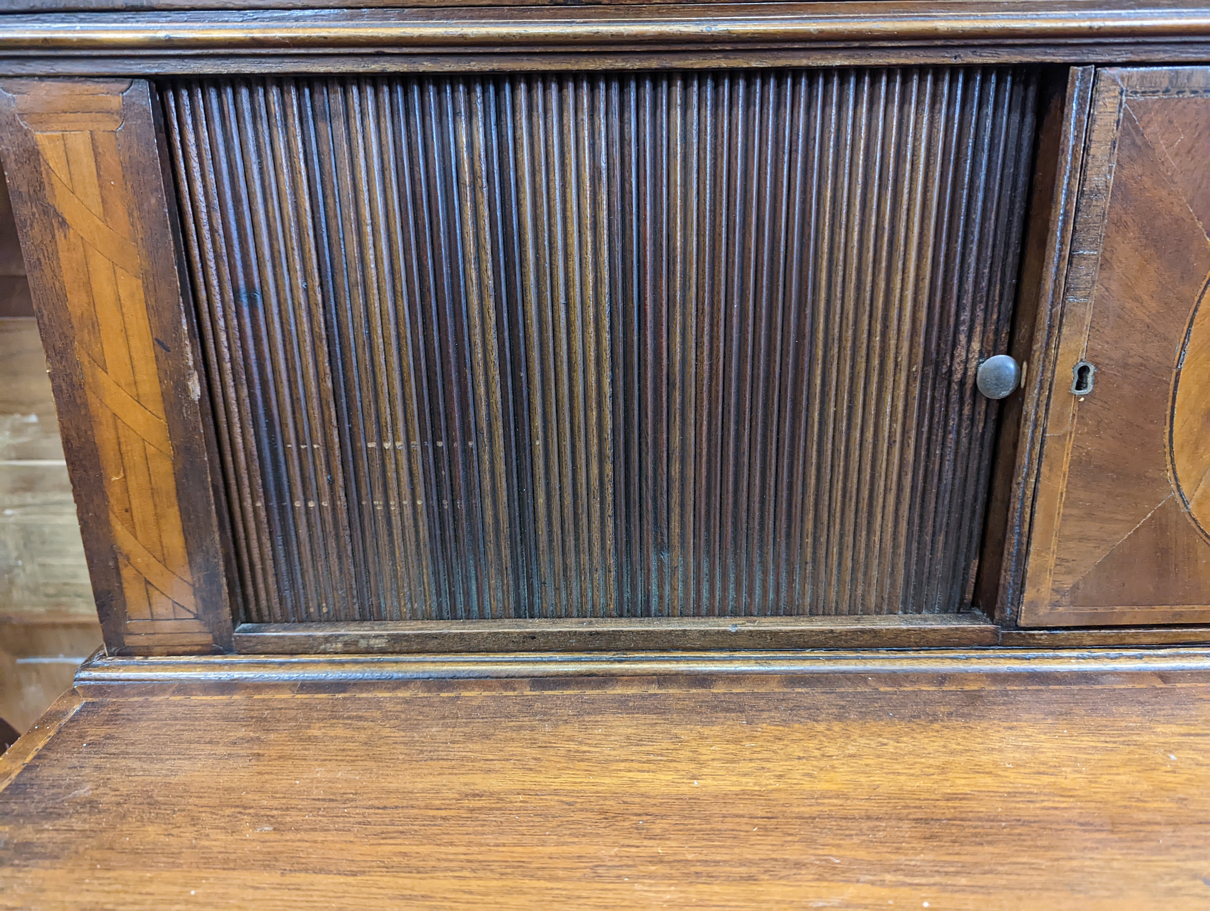 An Edwardian George III design mahogany secretaire bookcase, length 90cm, depth 51cm, height 187cm